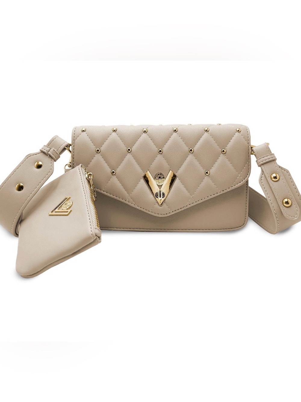 Valentino Orlandi Gold Metal Studded Crossbody Bone With A Wallet Brand New